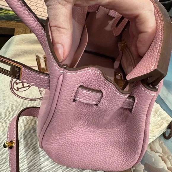 Baby mini Birkin 20 cm style Leather Women's Bag in light pink Togo leather - Picture 4 of 7